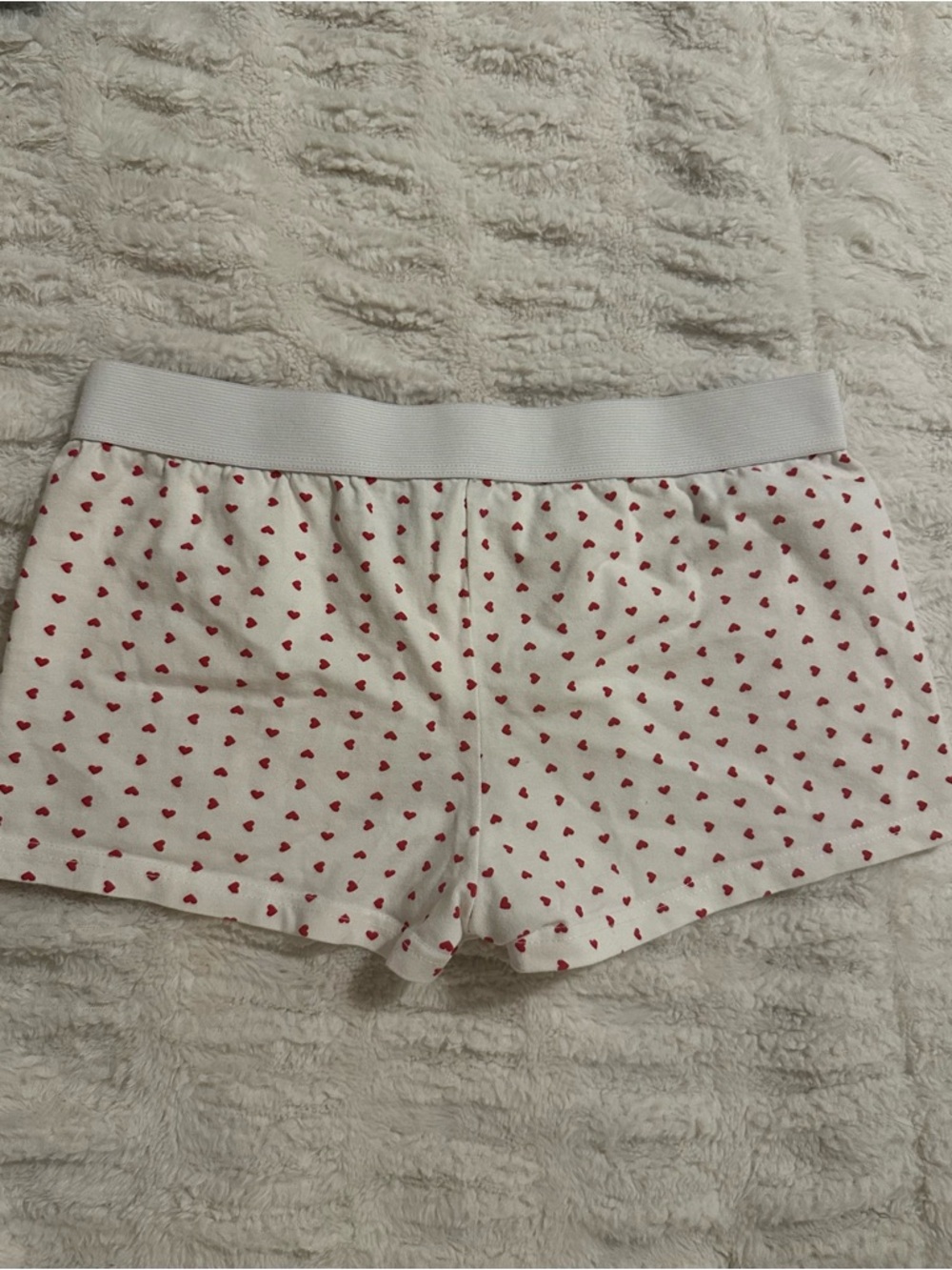 Women’s White Heart Print Cotton Sleep Shorts